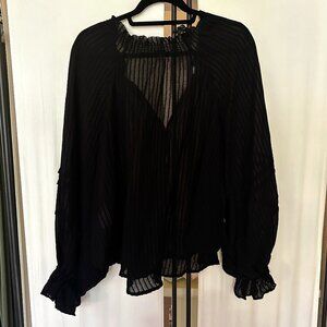 Free People Out Of Town Split-Neck Blouse Size S